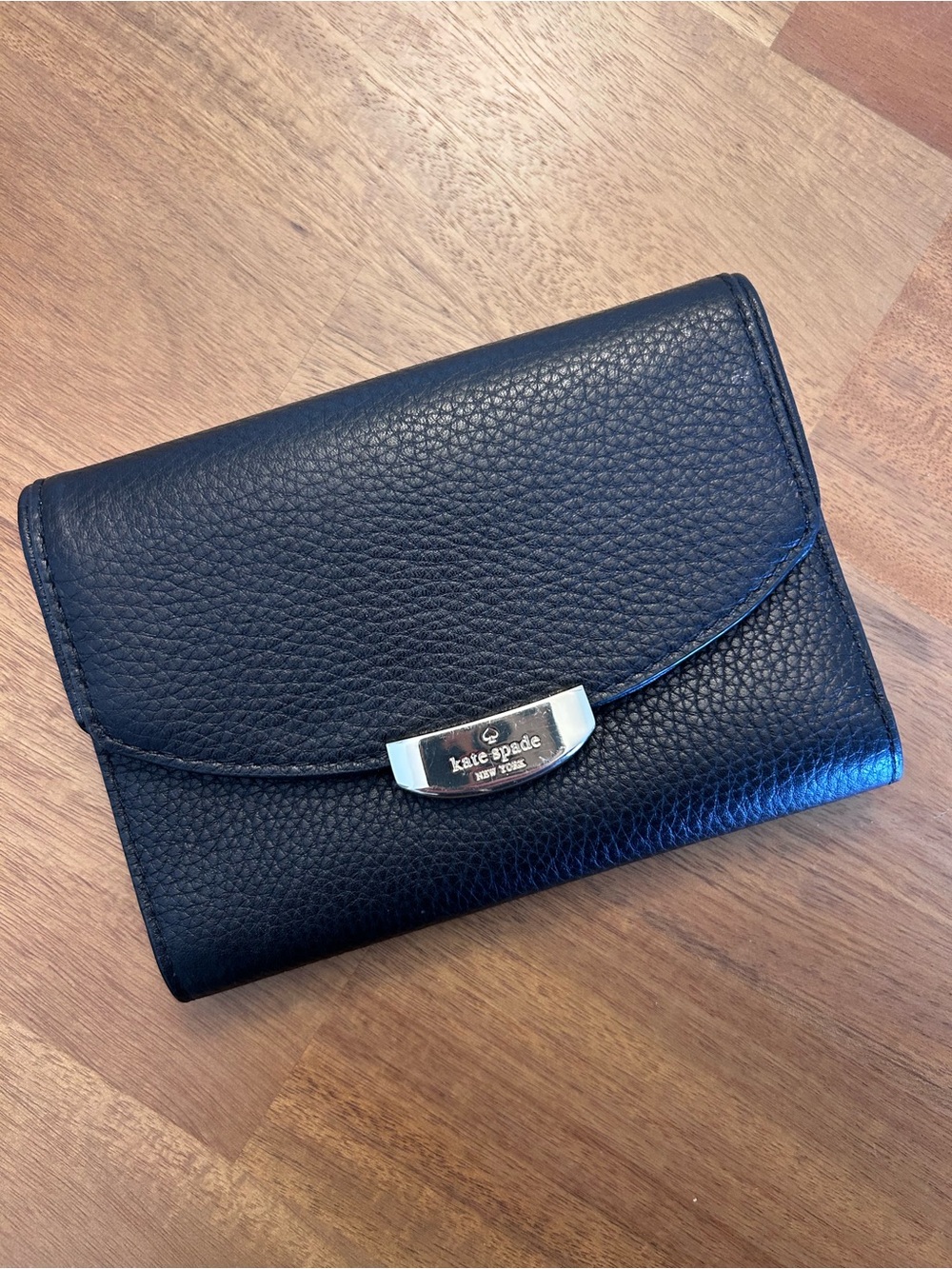 kate spade Black Pebbled Leather Tri-Fold Wallet